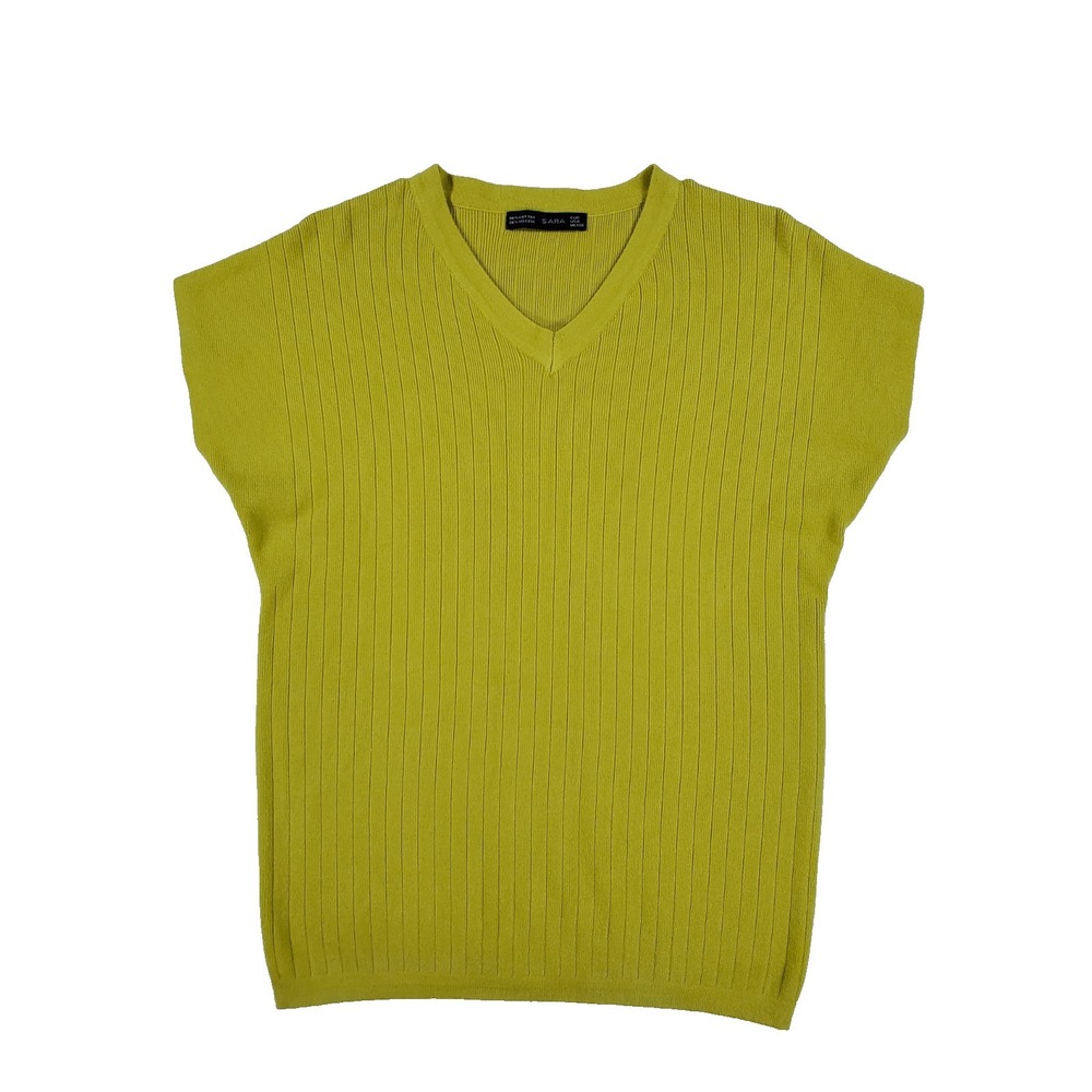 Sara Womens‎ Ribbed Knit Sweater Vest V-Neck Green Size M Lightweight Sleeveless